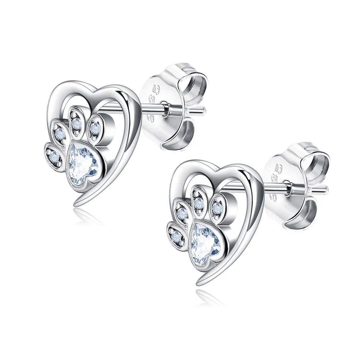 Retro Heart Shape Sterling Silver Inlay Zircon Ear Studs 1 Pair