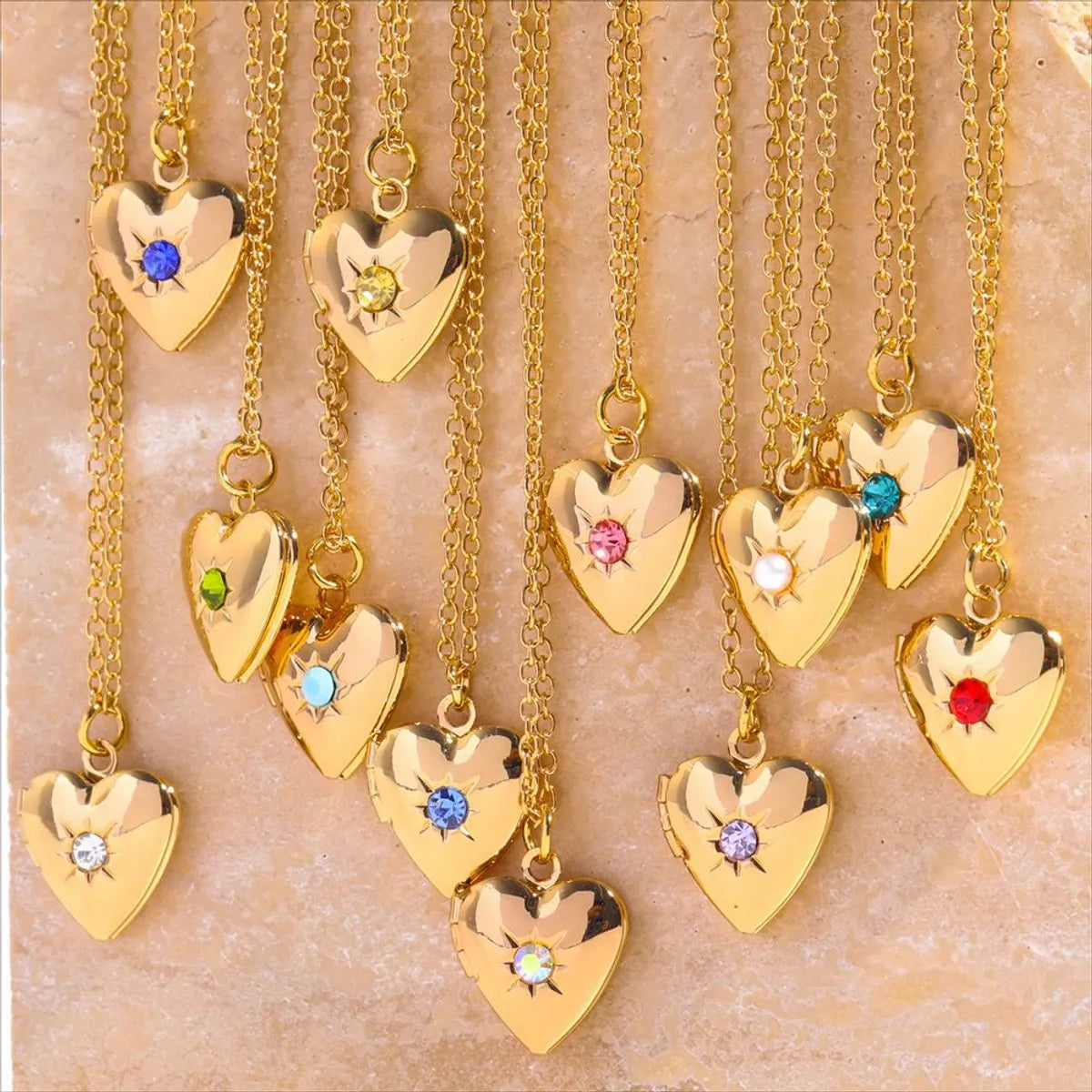 Retro Heart Shape Titanium Steel Copper 14k Gold Plated Birthstone Pendant Necklace In Bulk