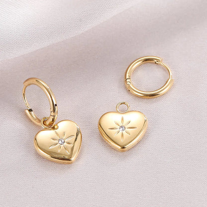 1 Pair Retro Heart Shape Inlay Titanium Steel Zircon Drop Earrings