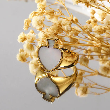 Retro Heart Shape Titanium Steel Enamel Inlay Shell Rings