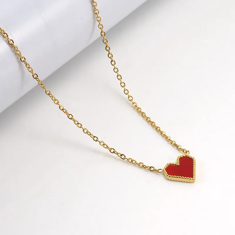 Wholesale Jewelry Retro Heart Shape 304 Stainless Steel Titanium Steel 18K Gold Plated Enamel Pendant Necklace