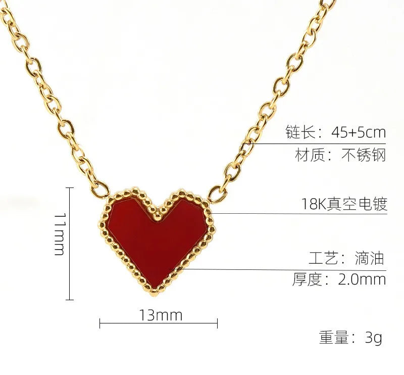 Wholesale Jewelry Retro Heart Shape 304 Stainless Steel Titanium Steel 18K Gold Plated Enamel Pendant Necklace