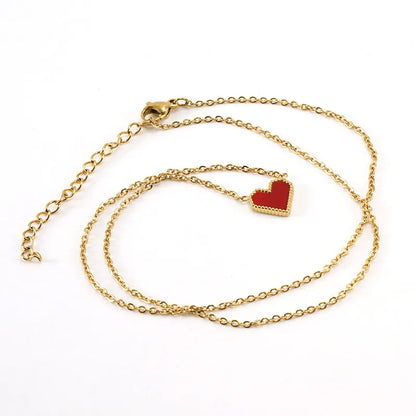 Wholesale Jewelry Retro Heart Shape 304 Stainless Steel Titanium Steel 18K Gold Plated Enamel Pendant Necklace