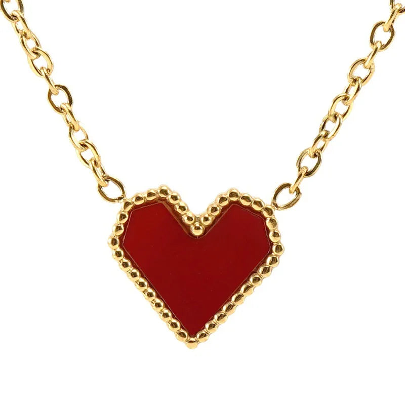 Wholesale Jewelry Retro Heart Shape 304 Stainless Steel Titanium Steel 18K Gold Plated Enamel Pendant Necklace