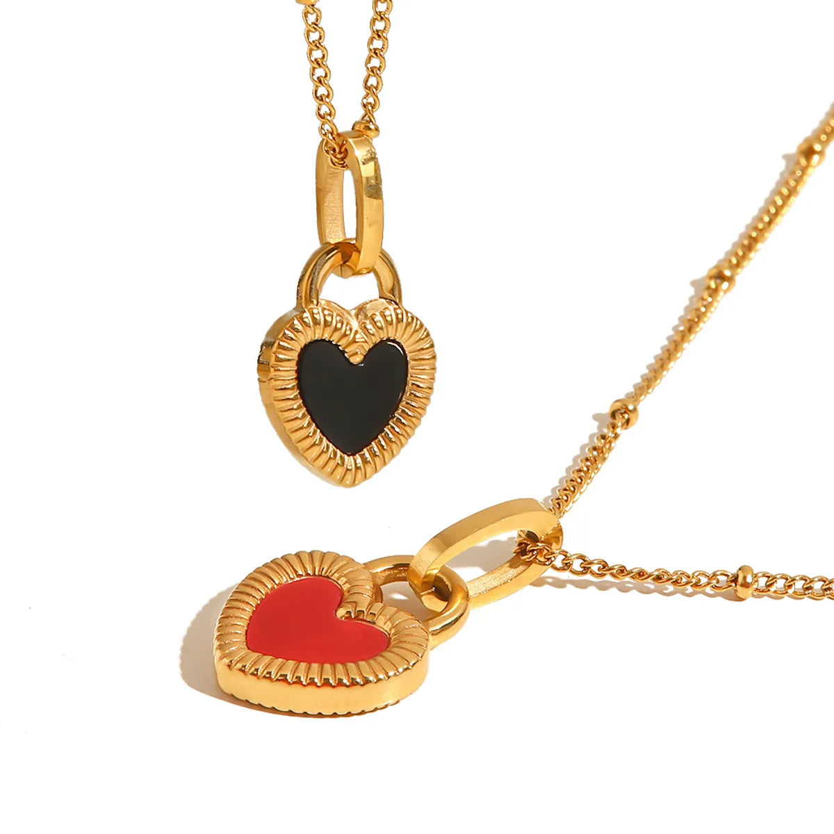 Retro Heart Shape Titanium Steel Enamel Pendant Necklace