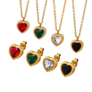 Retro Heart Shape Titanium Steel Pendant Necklace Zircon Stainless Steel Necklaces