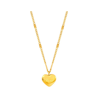 304 Stainless Steel 18K Gold Plated Retro Plating Heart Shape Pendant Necklace