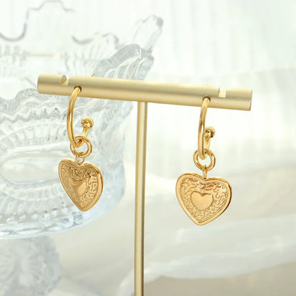 Wholesale Jewelry Retro Heart Shape 304 Stainless Steel 18K Gold Plated Plating Earrings Necklace