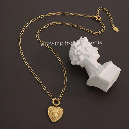 Wholesale Jewelry Retro Heart Shape 304 Stainless Steel 18K Gold Plated Plating Earrings Necklace