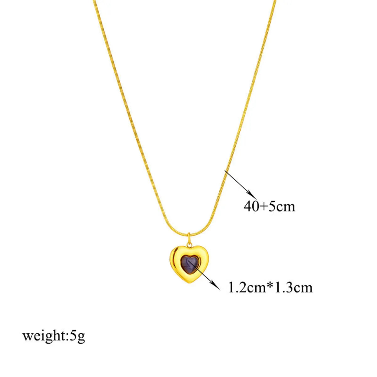 Retro Heart Shape Titanium Steel Plating Inlay Opal 18k Gold Plated Pendant Necklace