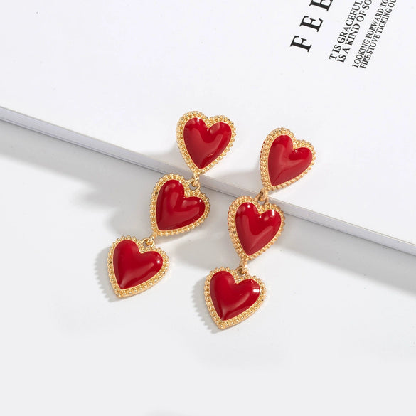 Retro Heart Shaped Alloy Earrings With Electroplated Finish Sweet Elegant Geometric Love Earrings For Women