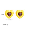 Retro Heart Shaped Glass Stone Opal Pendant Titanium Steel Geometric Earrings With Electroplating For Women