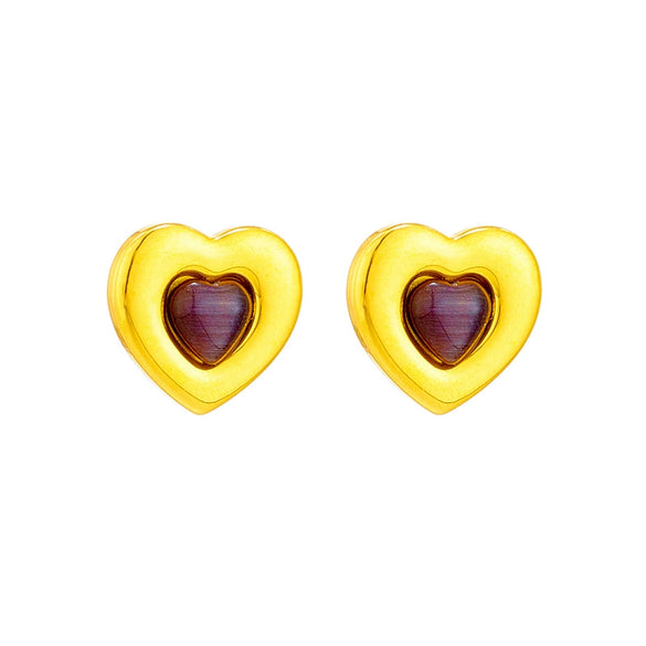 Retro Heart Shaped Glass Stone Opal Pendant Titanium Steel Geometric Earrings With Electroplating For Women