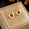 Retro Heart Shaped Glass Stone Opal Pendant Titanium Steel Geometric Earrings With Electroplating For Women