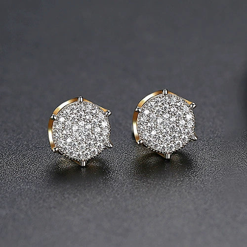 Retro Hexagonal Copper Earrings With Micro Inlaid Zircon Geometric Fashion Earrings For Women