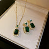 Retro High Grade Light Luxury Women's Artificial Crystal Earrings Necklace Suit With Silver Needle Zircon Emerald Alloy Material And Inlaid Zircon Process