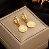 Retro High Grade Round Titanium Steel Earrings With Geometric Pattern And Electroplating Unisex Niche Design
