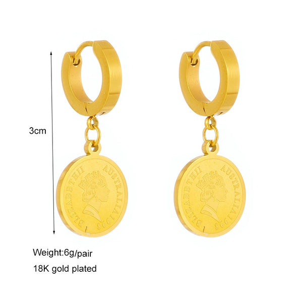 Retro High Grade Round Titanium Steel Earrings With Geometric Pattern And Electroplating Unisex Niche Design