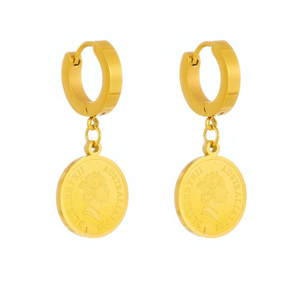 Retro High Grade Round Titanium Steel Earrings With Geometric Pattern And Electroplating Unisex Niche Design