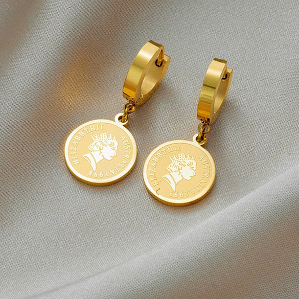 Retro High Grade Round Titanium Steel Earrings With Geometric Pattern And Electroplating Unisex Niche Design