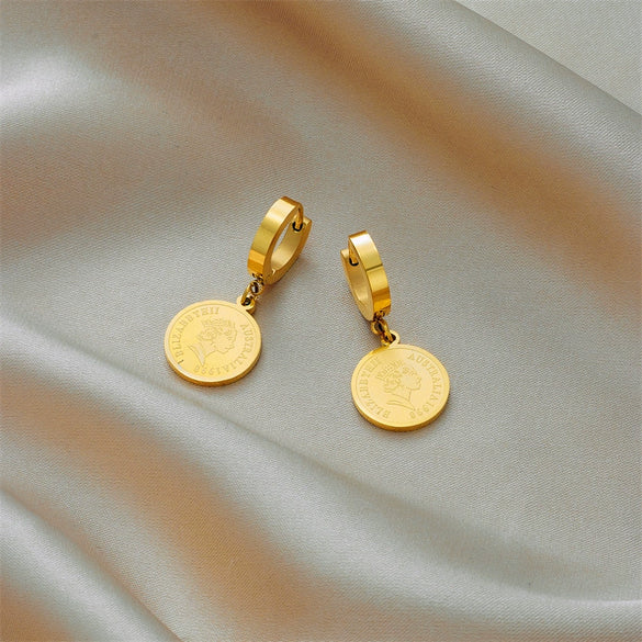 Retro High Grade Round Titanium Steel Earrings With Geometric Pattern And Electroplating Unisex Niche Design