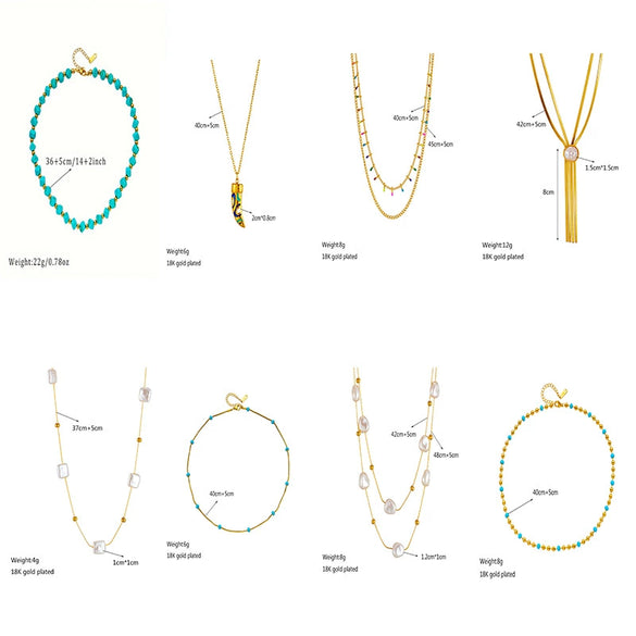 Retro High Grade Sense Chain Tassel Stainless Steel Pearl Beaded Oil Drop Pendant Necklace With Electroplating Treatment