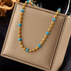 Retro High Grade Sense Chain Tassel Stainless Steel Pearl Beaded Oil Drop Pendant Necklace With Electroplating Treatment