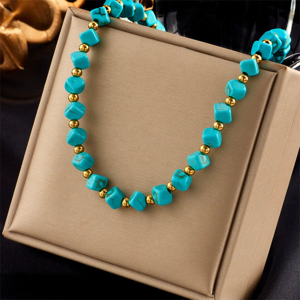Retro High Grade Sense Chain Tassel Stainless Steel Pearl Beaded Oil Drop Pendant Necklace With Electroplating Treatment