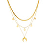 Retro Highend Goldplated Titanium Steel Round Moon Accessories Multilayer Stacked Women's Jewelry Necklace