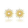 Retro Highend Stainless Steel Sunflower Pearl Earrings For Women With Electroplating Processing
