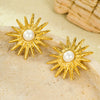 Retro Highend Stainless Steel Sunflower Pearl Earrings For Women With Electroplating Processing