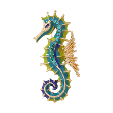 Retro Hippocampus Alloy Enamel Inlay Artificial Gemstones Unisex Brooches