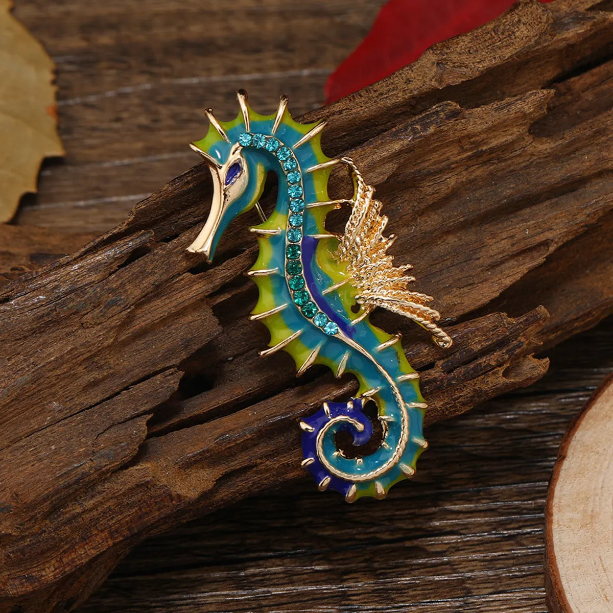 Retro Hippocampus Alloy Enamel Inlay Artificial Gemstones Unisex Brooches