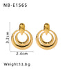Retro Hollow Double Ring Stainless Steel Earrings With Love Design And Geometric Heart Shape Electroplated With 18K Vacuum Plating In Furnace For Women