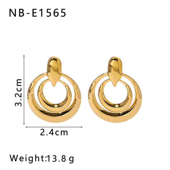 Retro Hollow Double Ring Stainless Steel Earrings With Love Design And Geometric Heart Shape Electroplated With 18K Vacuum Plating In Furnace For Women