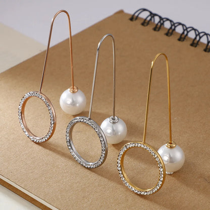 Retro Hollow Round Pearl Long Stainless Steel Earrings Wholesale Gooddiy