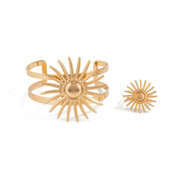 Retro Hollow Sunflower Iron Bracelet For Women With Electroplating