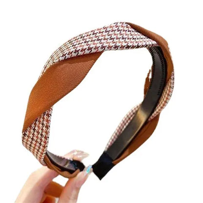 Women'S Retro Houndstooth Twist Cloth Hair Band