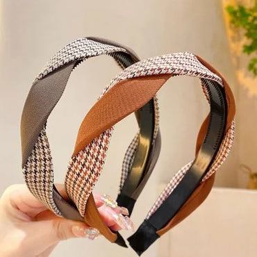 Women'S Retro Houndstooth Twist Cloth Hair Band