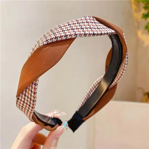 Women'S Retro Houndstooth Twist Cloth Hair Band