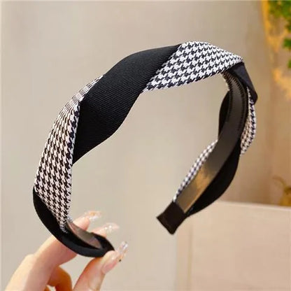 Women'S Retro Houndstooth Twist Cloth Hair Band