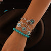 Retro Imitation Turquoise Cactus Tag Bracelet Set For Women Metal Geometric Electroplated Hand Ornaments