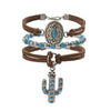 Retro Imitation Turquoise Cactus Tag Bracelet Set For Women Metal Geometric Electroplated Hand Ornaments