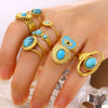 Retro Inlaid Turquoise Geometric Ring Stainless Steel Jewelry