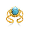 Retro Inlaid Turquoise Geometric Ring Stainless Steel Jewelry