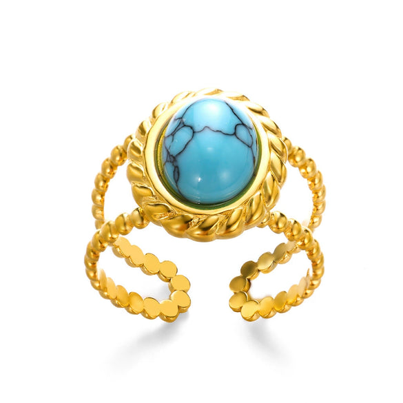 Retro Inlaid Turquoise Geometric Ring Stainless Steel Jewelry