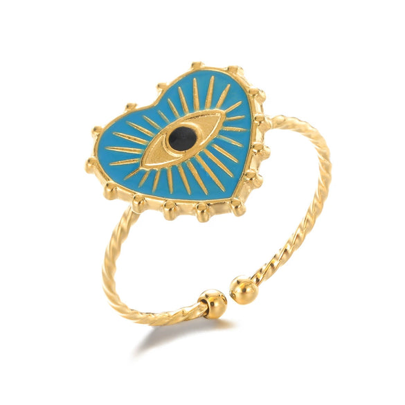 Retro Inlaid Turquoise Geometric Ring Stainless Steel Jewelry