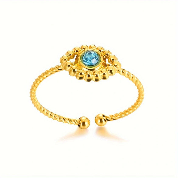 Retro Inlaid Turquoise Geometric Ring Stainless Steel Jewelry