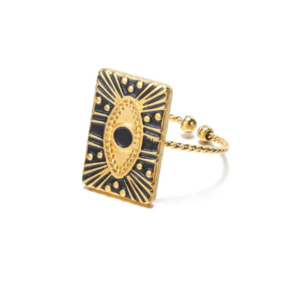 Retro Inlaid Turquoise Geometric Ring Stainless Steel Jewelry