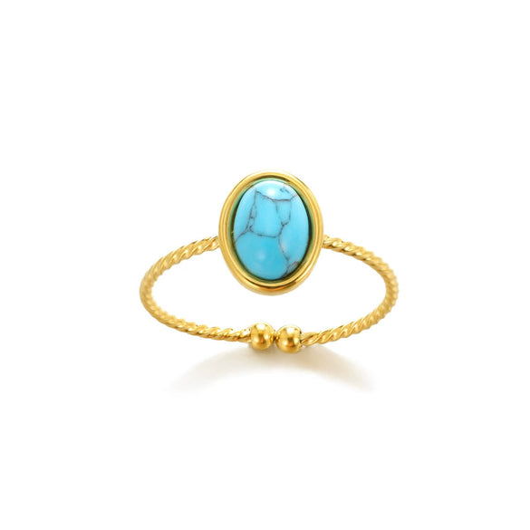 Retro Inlaid Turquoise Geometric Ring Stainless Steel Jewelry